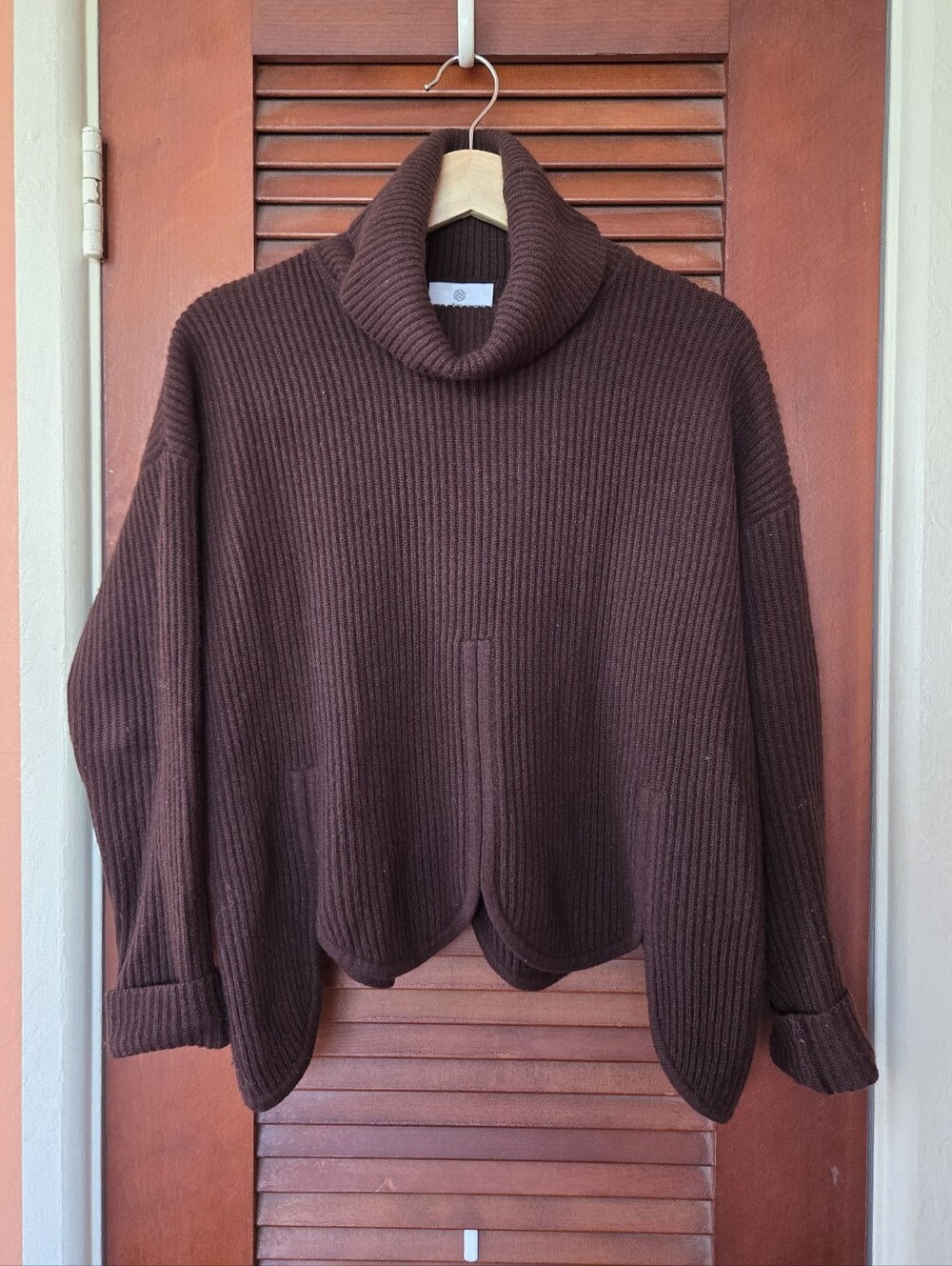 Chloe Kristyn Mink Anna Scallop Hem Turtleneck Sweater Burgundy Brown Size S - Picture 2 of 10
